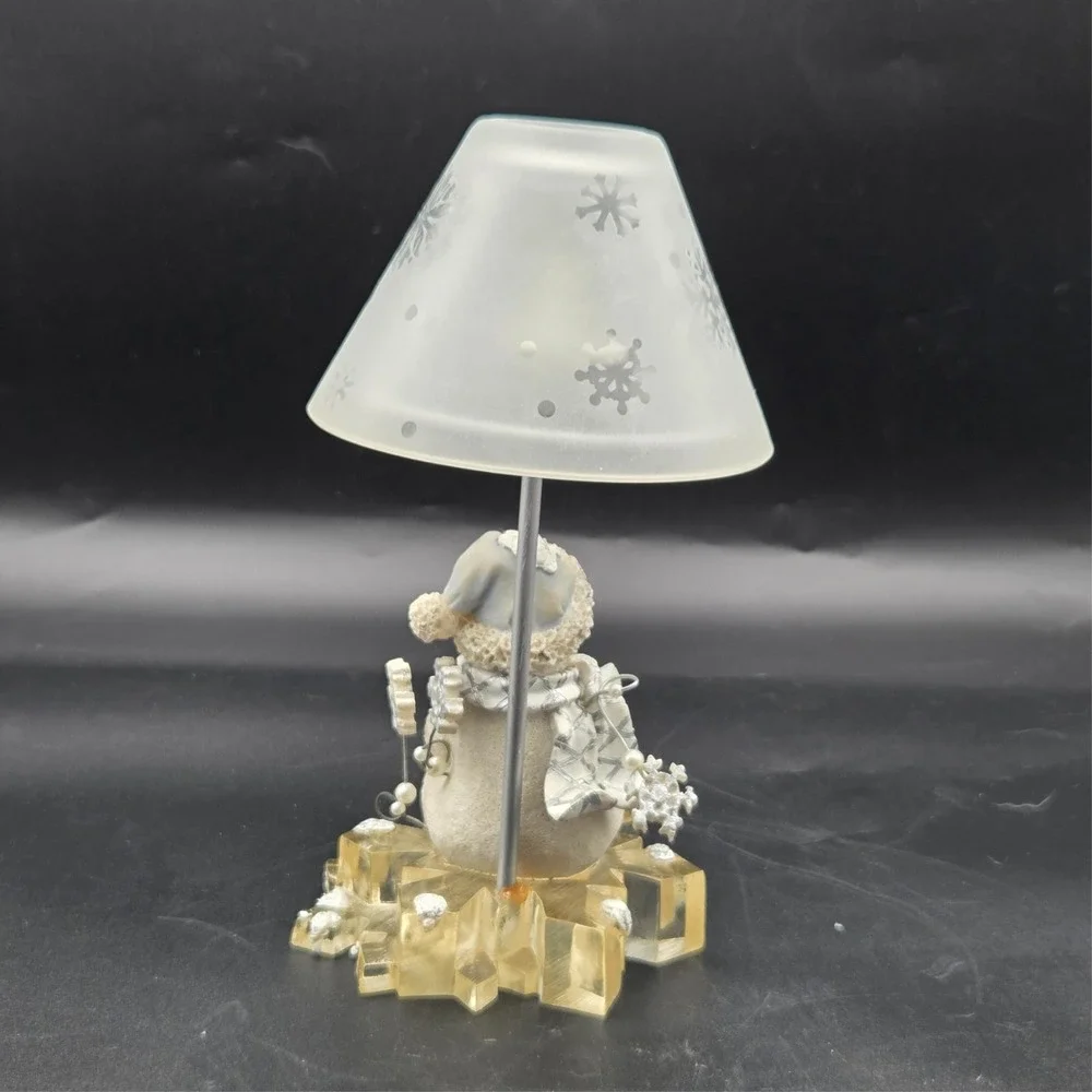 Snowman  Reading a Book on Ice Tea light Lamp Christmas Holiday‎ Decor 9.5